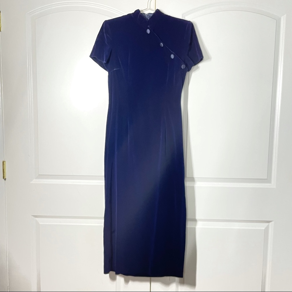 Maggy London Blue/Purple Velvet Chinese Dress size 6 - Picture 7 of 13